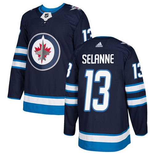 Adidas Men Winnipeg Jets 13 Teemu Selanne Navy Blue Home Authentic Stitched NHL Jersey